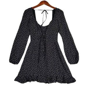 Reformation Bradshaw Mini Dress Women 4 Selene Black White Polka Dot Puff Sleeve